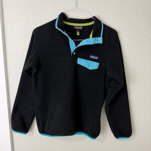Patagonia Women’s Synchilla Black Sweater with Blue Trim